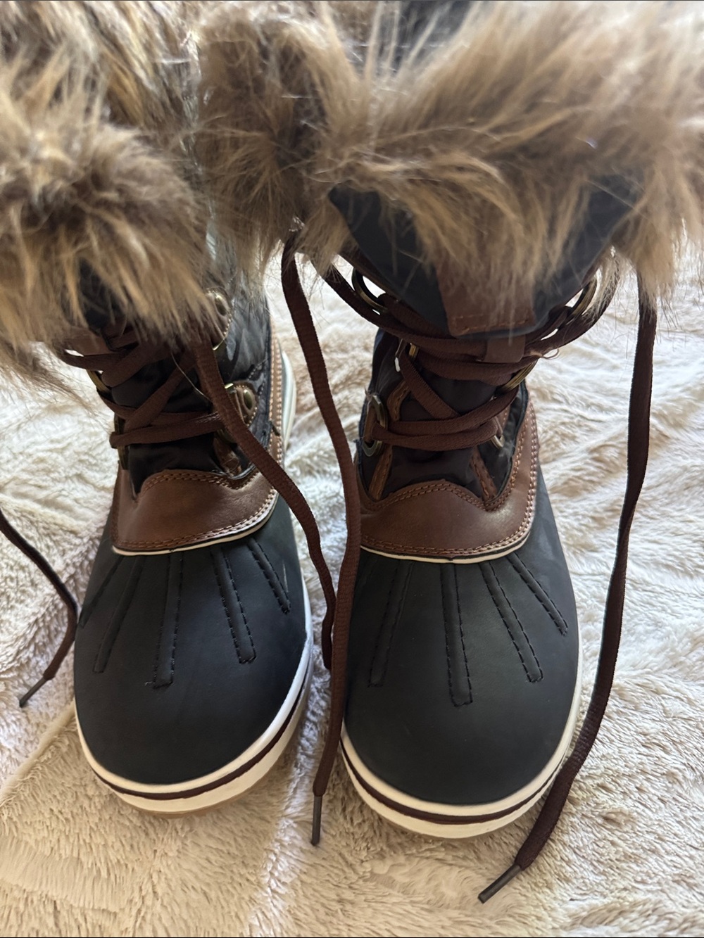 Women’s Brown and Black Faux-Fur Lace-Up Winter Boot - Picture 3 of 9
